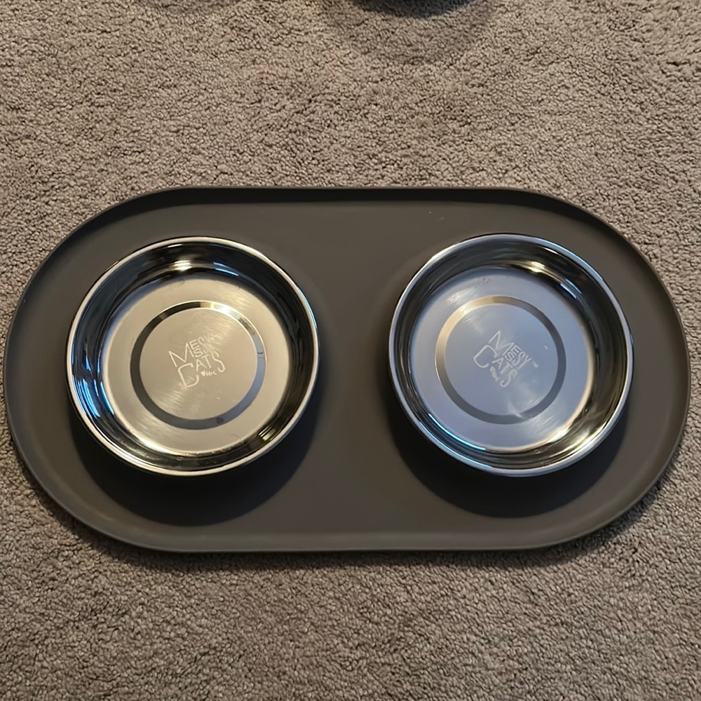 MESY CATS FOOD AND WATER BOWL.